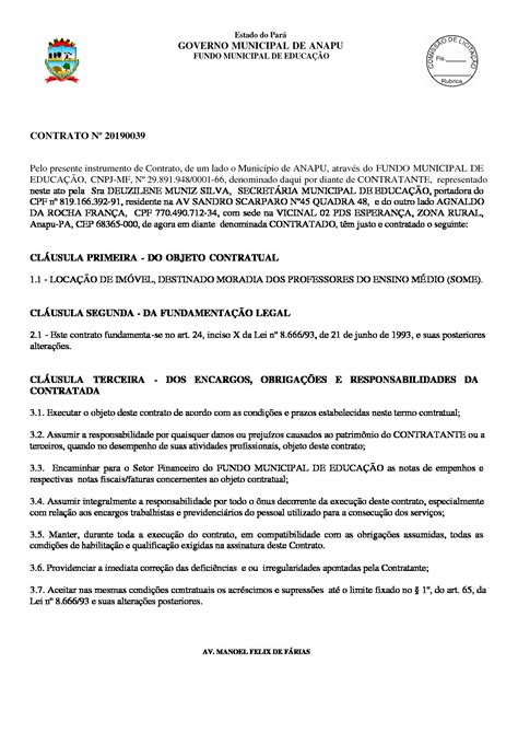 Contrato N Prefeitura Municipal De Anapu Gest O