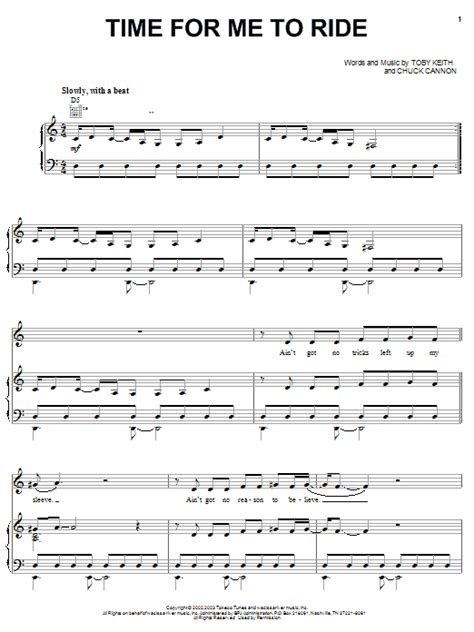 Toby Keith Time For Me To Ride Sheet Music For Piano Vocal And Guitar