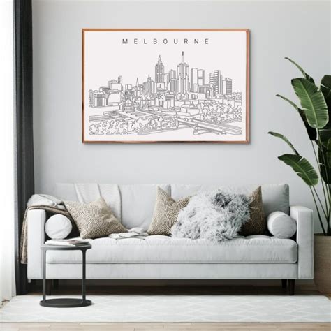 Melbourne Skyline Art Print Premium One Line Drawing Wall Art