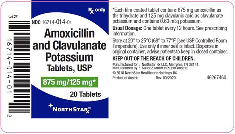 Rx Item Amoxicillin Pot Clavulanate Gen Augmentin Mg Tab