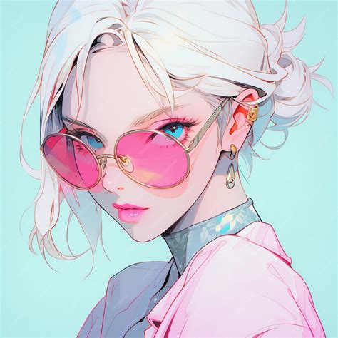 Premium Photo | Anime girl with pink glasses and a pink shirt generative ai