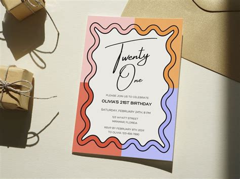 Birthday Invitation Template 21st Birthday Party Printable Wavy