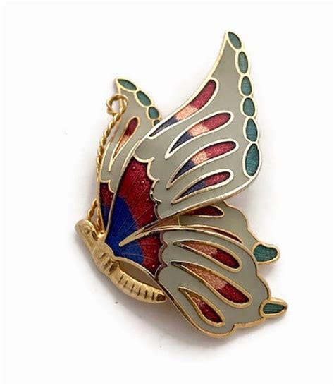 Vintage Cloisonné Enamel Butterfly Brooch Gem