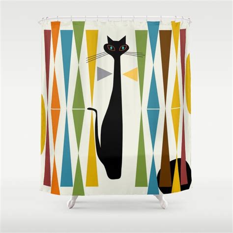 Buy Mid Century Modern Art Cat Shower Curtain By Oldurbanfarmhouse