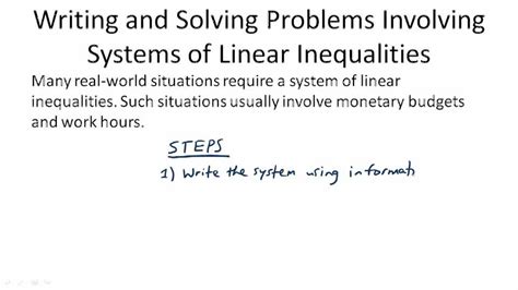 Writing And Solving Problems Involving Systems Of Linear Inequalities Overview Video