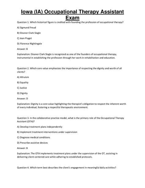 Iowa (IA) Occupational Therapy Assistant Exam | Exams Technology | Docsity