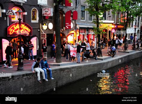 Tourists In The De Wallen District Red Light District Historic Stock