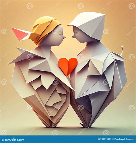 Origami Couple In Love Holding Hands Bannerillustration Ai Generative