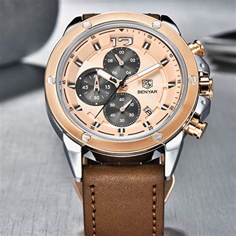 BENYAR Mens Watches Chronograph Sports Leather Waterproof Date Analog