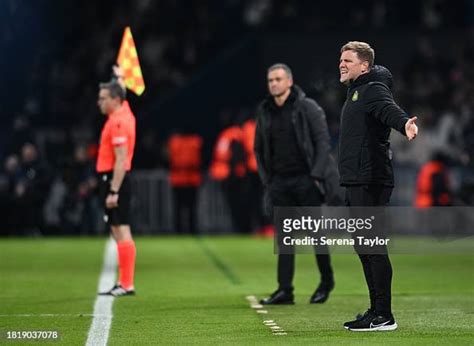 Newcastle United Head Coach Eddie Howe gestures from the sidelines ...