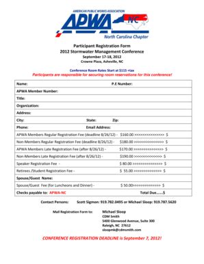 Fillable Online Lists Unc 2012 Stormwater Conference Participant