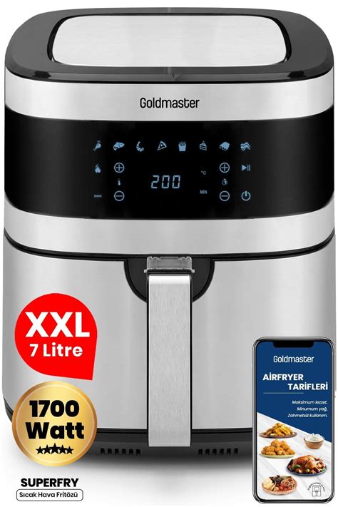 GoldMaster Superfry 7 Litre Inox Geniş Hazneli Xxl Dokunmatik 8 Ön