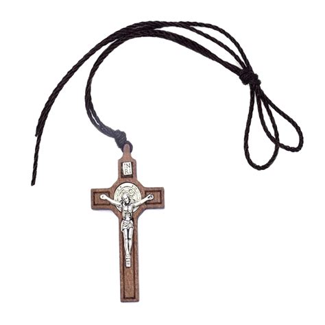 Eubuy Natural Wood Cross Pendant Necklace Hand Carved Wooden Cross