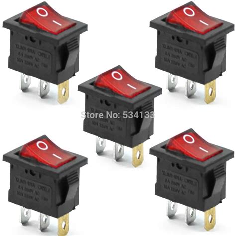 10Pcs Red Neon Light Lamp On Off DPST Rocker Switch 3 Pin 10A 250V 20A