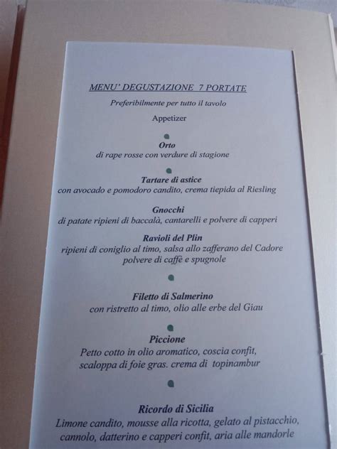 Menu at Ristorante Tivoli Cortina, Cortina d'Ampezzo