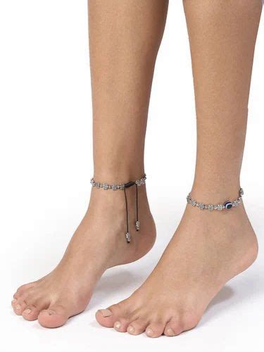 Womens Evil Eye Black Silver Plated Adjustable Anklets At Rs 54600