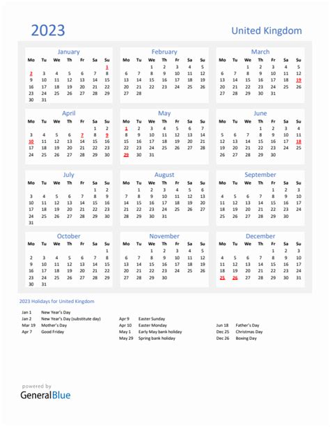 2023 United Kingdom Calendar with Holidays