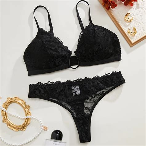Plunge Intimates Bra Thong Women S Sexy Lingerie Underwear Floral Lace Lingerie Set Buy Sexy