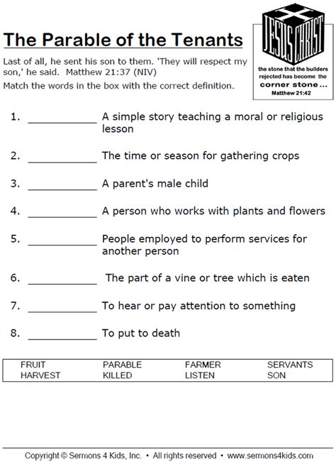 Parable Of The Great Banquet Worksheet