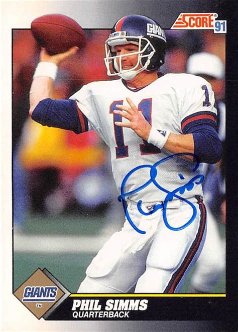 Phil Simms Autographed Football Card New York Giants 1991 Score 555