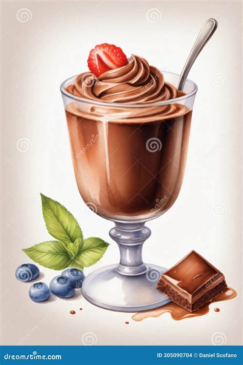 Watercolor Illustration Of A Chocolate Mousse Isolated On White