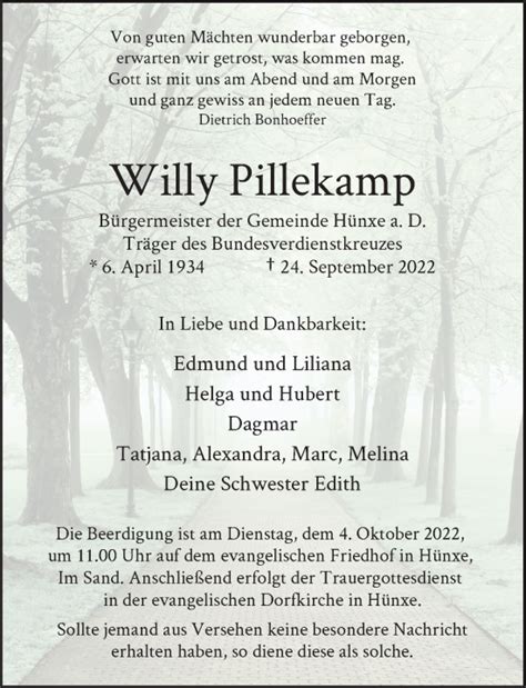 Alle Traueranzeigen für Willy Pillekamp trauer rp online de