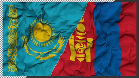 Premium PSD Mongolia And Kazakhstan Two Flags Together Bilateral