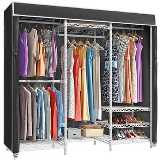 Bedroom Armoires Clothes Closet Rack, Metal Clothing Rack w/Cover, Adjustable Custom ...