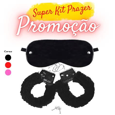 Kit Algema Sexual Pelucia Preta Venda Tapa Olhos Produtos Adultos