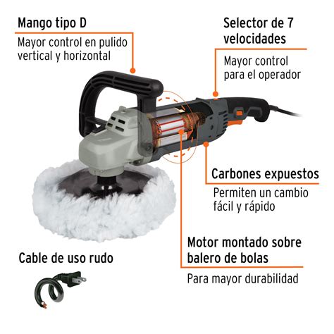 Pulidora 7 1200 W Velocidad Variable Industrial Truper Uso Rudo Aut