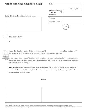 Fillable Online Notice Of Further Creditors Claim Wbuswestlawcouk Fax