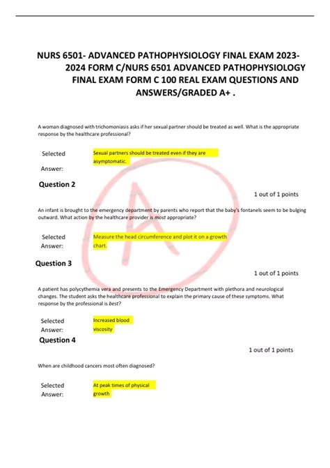 Nurs Advanced Pathophysiology Final Exam Form C Nurs