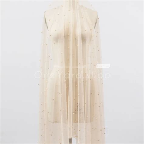 Pearled Nude Soft Mesh Tulle Fabric By The Yard Oneyard