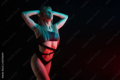 Pole Dance Girl With Perfect Body In Black Sexy Lingerie Night Club Concept Stock Photo Adobe