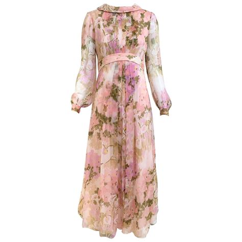 1970s Pink Floral Print Silk Chiffon Long Sleeve Maxi Dress For Sale At 1stdibs Floral Silk