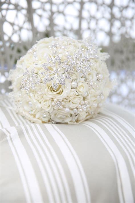 Close Up Of Wedding Bouquet With Brooches Stock Image Image Of