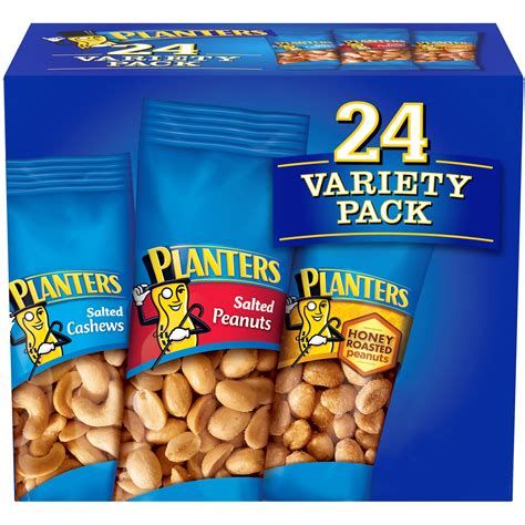 Planters Salted Cashews Salted Peanuts And Honey Roasted Peanuts Variety Pack 24 Ct Packs