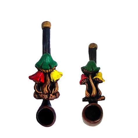 Rasta Colored Mushrooms Tobacco Smoking Hand Pipe Handmade Reggae Pipe