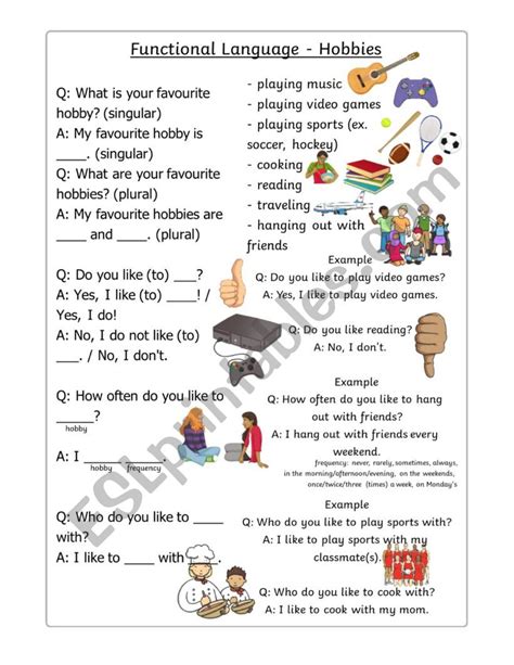 Functional Language Hobbies Esl Worksheet By Mrsiorga