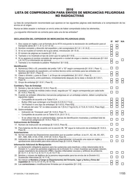 2016 lista de comprobación para envíos de mercancías