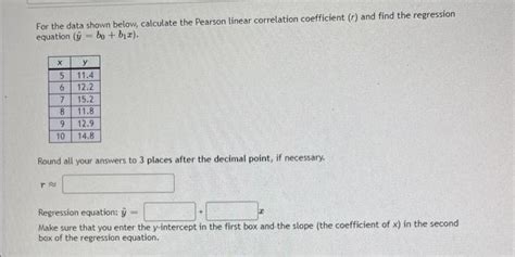 Solved For The Data Shown Below Calculate The Pearson Chegg