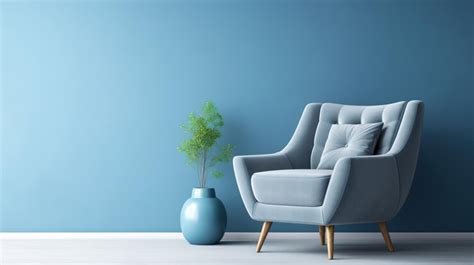 Premium AI Image | gray armchair in blue living room with copy space