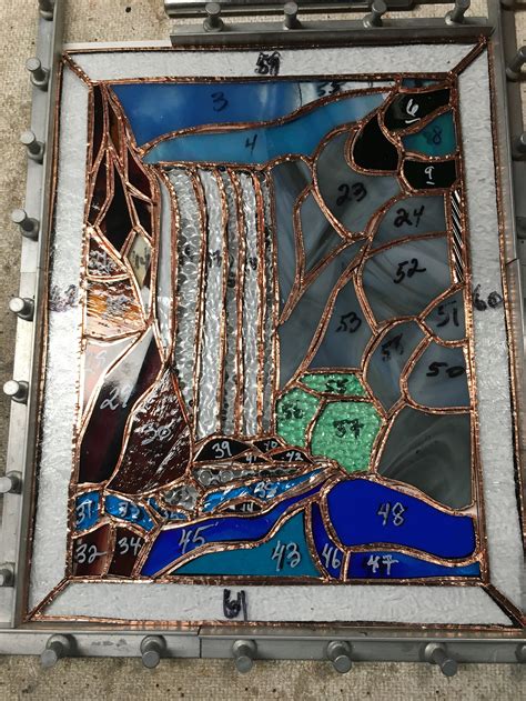 Waterfall Stained Glass Panel 9x11 Zinc Frame Etsy