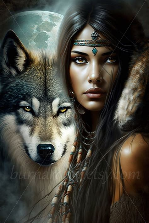 Native American Women With Wolf Art