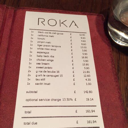 roka restaurant menu