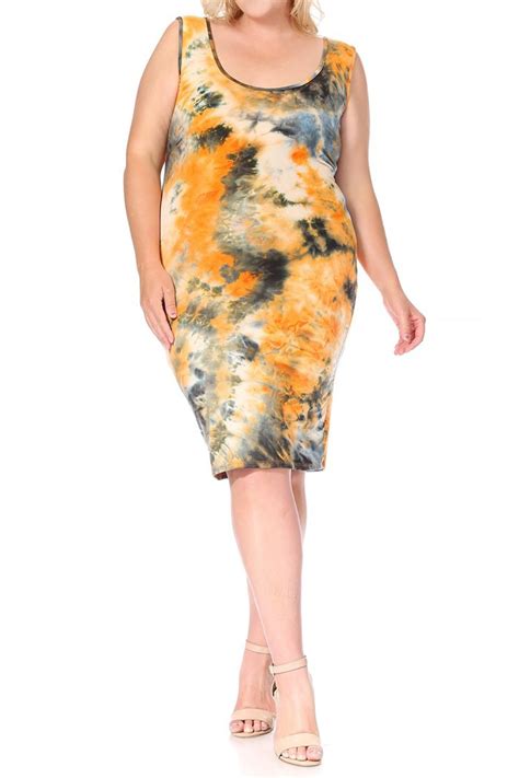 Womens Plus Size Tie Dye Fitted Bodycon Scoop Neck Sleeveless Basic