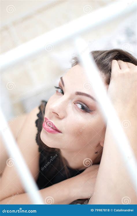 Girl Blonde In Black Lingerie Stock Photo Image Of Babe Blonde 79987818