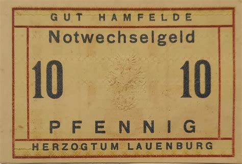 10 Pfennig Hamfelde In Lauenburg Province Prussienne De Schleswig