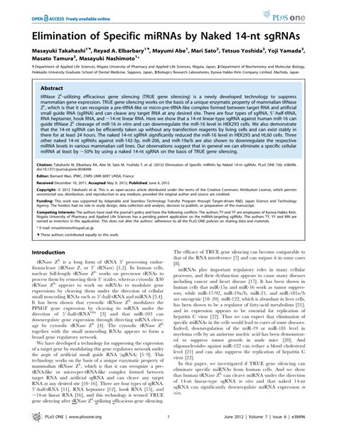 Pdf Elimination Of Specific Mirnas By Naked Nt Sgrnas