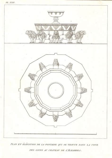 Plano De La Fuente Y Del Patio De Los Leones De La Alhambra Grabados